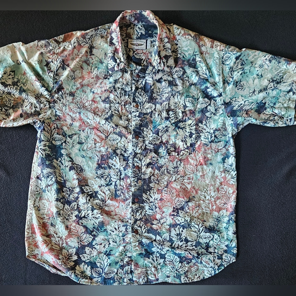 Straight Down Clothing Co. Mens Multihued Leaf Hawaiian Water Color Short Sleeve
